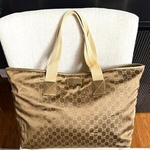 Gucci authentic large tote bag brown gold monogram canvas